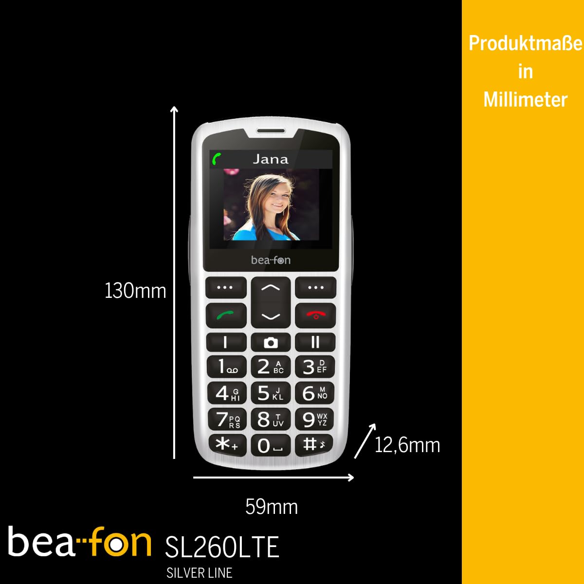 Beafon, SL260 LTE 4G, Silverline, teléfono para Personas Mayores con botón de Llamada de Emergencia SOS, Compatible con audífonos, M4/T4, señal de luz, Pantalla de 5.58 Pulgadas