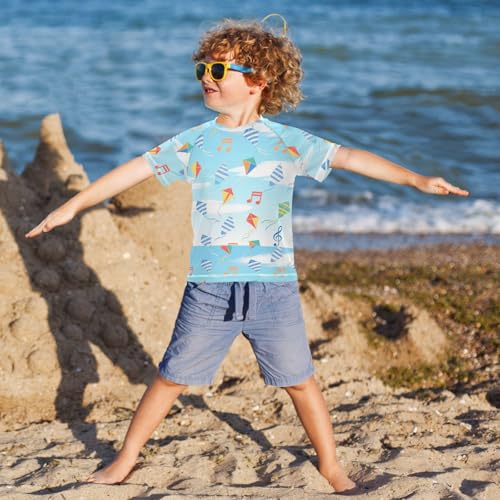 Colorful Kite Note Flying Short Sleeve Matching Bathing Suits for Kids Little Girls Swimsuit Rash Guard Swimsuit for 3-12 Years Traje de bano para nina4