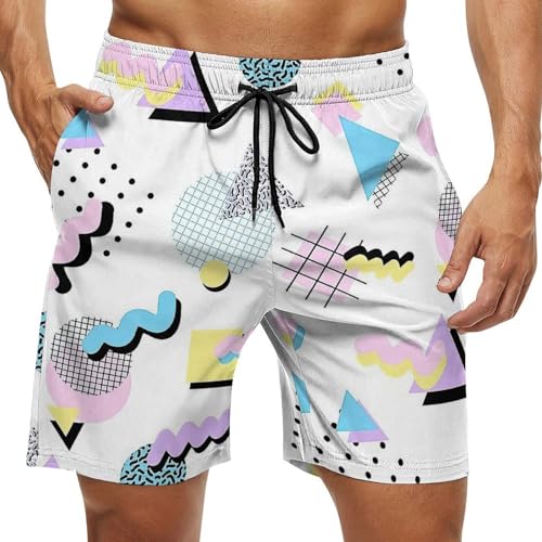Men's 80s 90s Vintage Retro Neon Style Swim Trunks Beach Board Shorts Quick Dry Swimwear Sports with Pockets