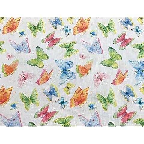 100% Cotton Fabric - Multi Colour Butterfly on White Fabric - Craft Fabric Material Per Metre Cover
