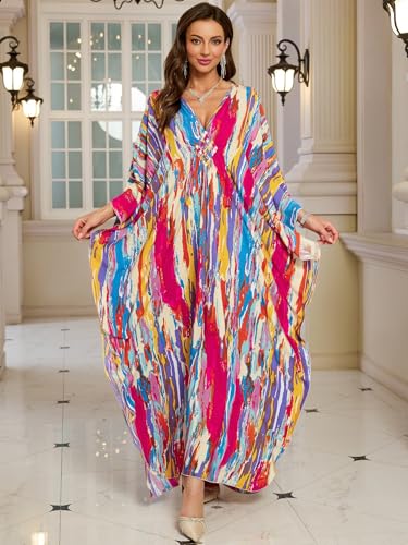 Image of KEYLORTING Plus Size Kaftan Dress Women, African Moo Moo Print Caftan, Batwing Dress, Beach Cover Up for Party and Loungewear