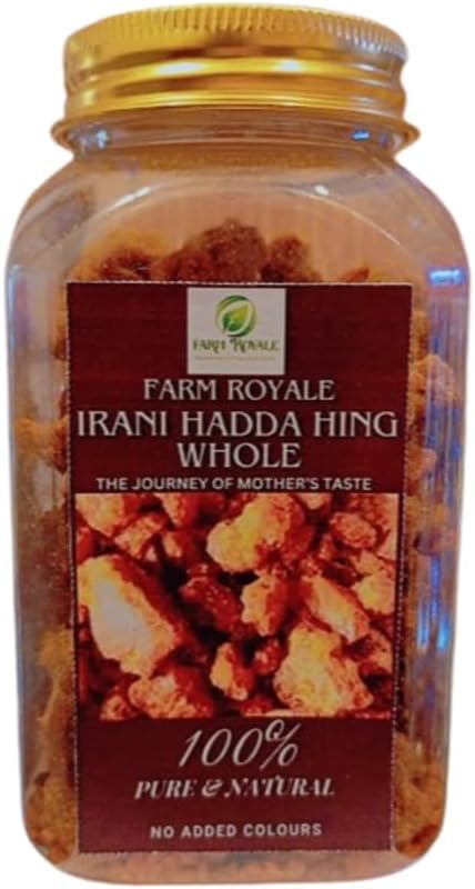 Farm Royale Irani Hadda Hing Asafoetida Resin, Traditional Indian Spice with Strong Aroma, High Oil Content, Pure Handpicked, 200g