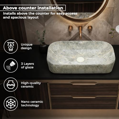 Image of Plantex Ceramic Wash Basin for Bathroom /Over Counter Bathroom Sink /Designer Hand Wash Sink for Home /Office /Hotel (21.5x14x5 Inch)