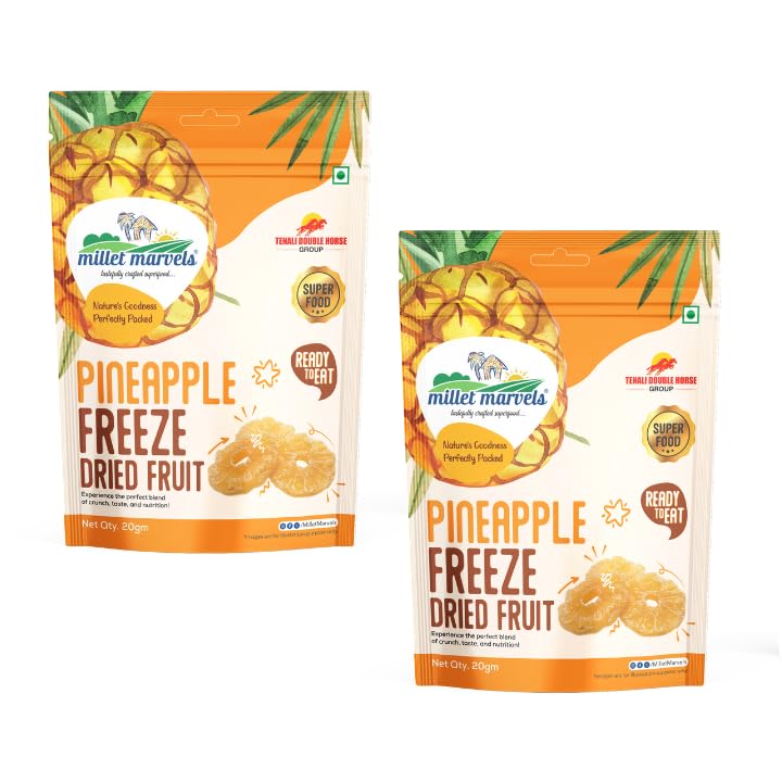 TDH Millet Marvels Pineapple Freeze Dried Fruit – Crispy Tropical Fruit Snack, No Added Sugar, Pack of 2 (20g Each, Total 40g)