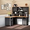 HOMCOM L Shaped Computer Desk with Hutch, 59 Corner Desk, Space Saving Home Office Desk with Storage Shelves, Drawer and Cabinet, Black