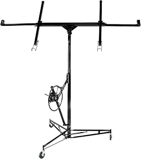Drywall Lift Jack 150LB Capacity, 6.2FT-16FT Adjustable Height, 60° Tilt & 360° Rotation, Heavy Duty Steel Sheetrock Hoist with Wheels for Ceiling & Wall Installation, Professional Panel Lifter