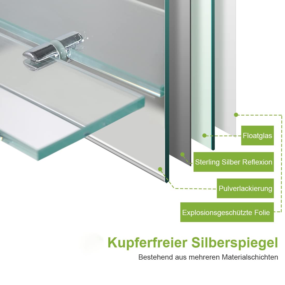 S'AFIELINA Badspiegel mit Ablage 45x60 cm – Wandspiegel Rahmenlos ohne Licht, HD Badezimmerspiegel mit Glasablage, Gäste-WC Kristallspiegel, Wandmontage
