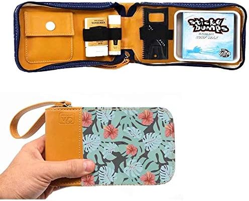 Surfer Gift & Surf Accessory with Stylish Zip Canvas Pouch, Surf Wax Holder, Elastic Loops for Sunscreen, Lip Balm & Wax Scraper - Items shown Included in Surf Kit (Black Aztec, Matunas)