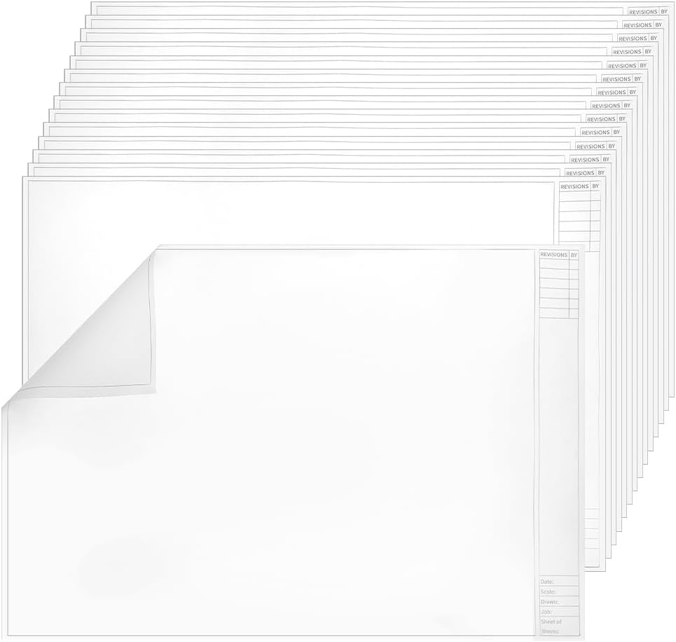 NBEADS 15 Sheets Architectural Vellum Paper, 23.5x15.75inch Drafting Vellum Tracing Sheets Drafting Paper Rag with Border and Title Block for Drawing Sketching Architecture Building