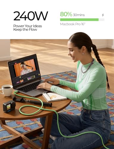 Image of LISEN 10FT USB C Cable Fast Charging, Chubby 240W Cable USB C to USB C Fast Charging Soft Silicone USBC to USBC Parallel Cable for iPhone 17 Pro Max 16 15 Samsung S25 Ultra MacBook Pro Air iPad Green