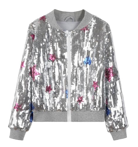 Blouson bomber à paillettes confortable qui ne gratte pas pour enfants 5-12 ans
