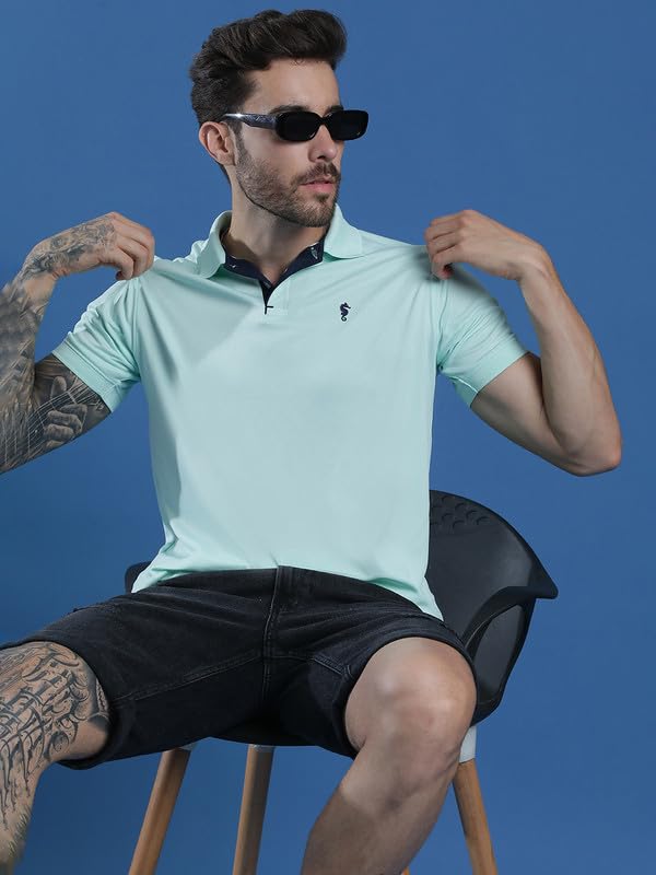 EPPE Men's Dryfit Micro Polyester Textured Structured Polo Neck Activewear Half Sleeves Casual T-Shirt