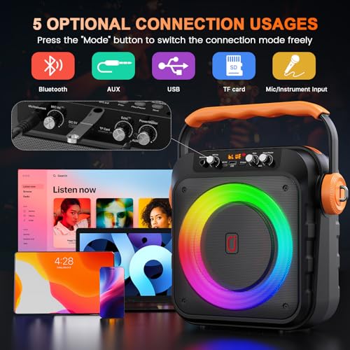 JYX Karaoke Maschine, Karaoke Anlage Mit 2 Mikrofonen, Tragbare Karaoke Maschine Mit 2 Drahtlosen Mikrofone, Bluetooth Lautsprecher Box Für Erwachsene/Kinder Mit Led Lichteffekte