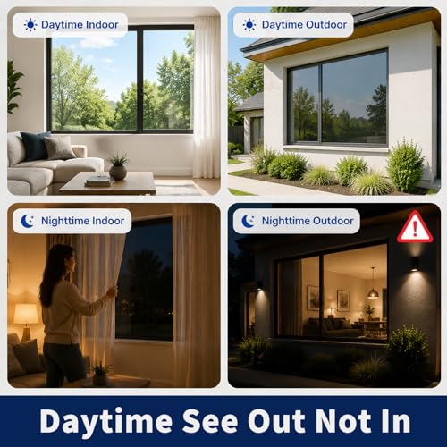 Image of WPCTEV One Way Window Privacy Film, See Out Not in Daytime Mirror Tint for Home, Heat Blocking Window Film with Sun & UV Control Static Cling Reflective Glass Covering Black Silver 17.5Inch x 6.5Feet