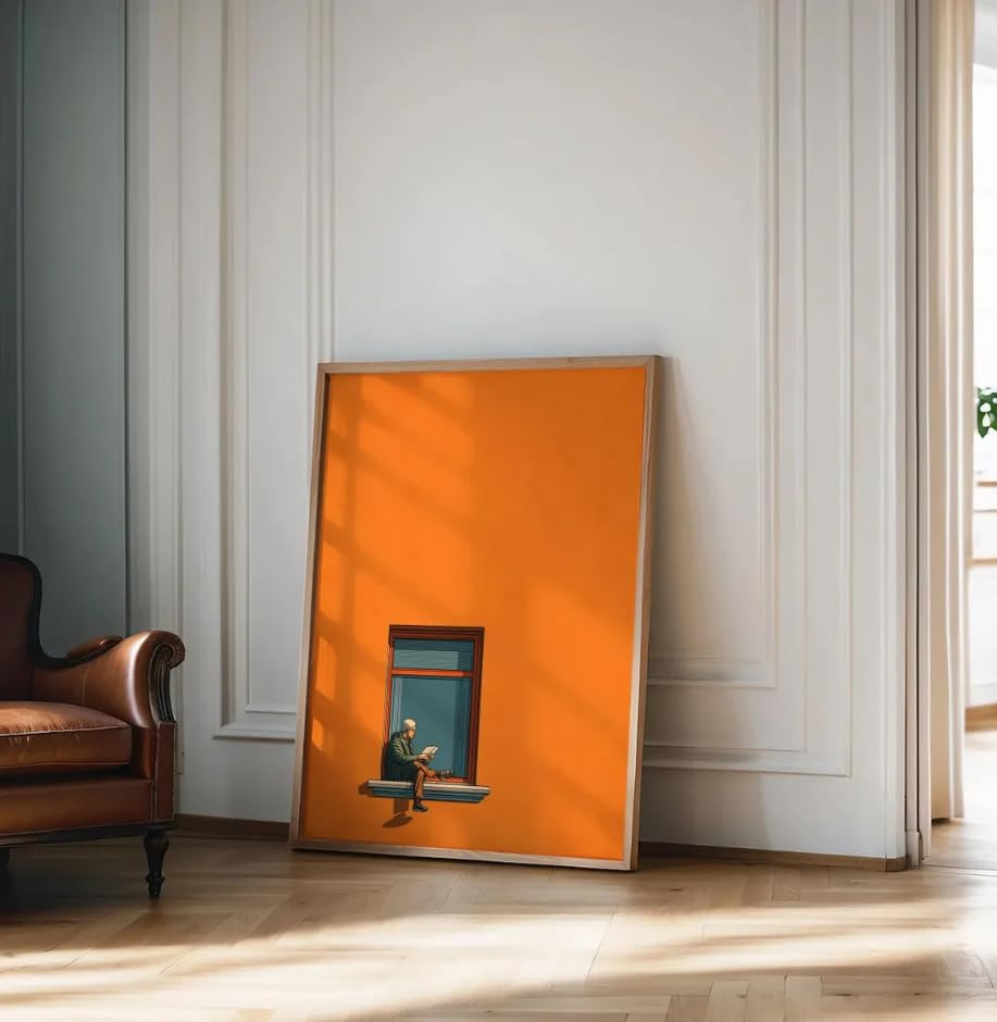 Póster minimalista en lienzo naranja Rumlly de 50x70 cm sin marco para amantes de los libros 2