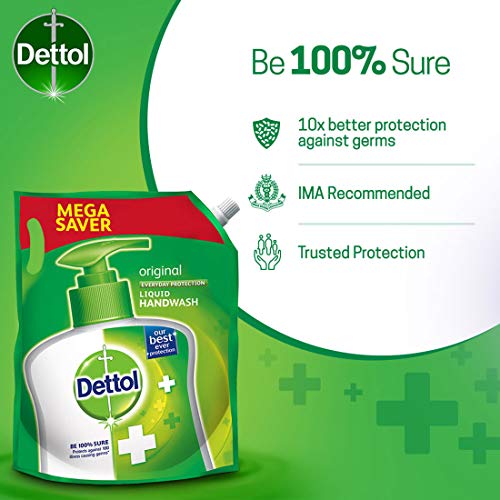 Image of Dettol Original Germ Protection Handwash Liquid Soap Refill, 1500ml & Liquid Disinfectant for Multi-Purpose Germ Protection, Menthol Cool, 500 ml