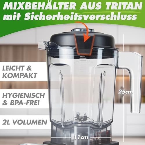 NUTRI-BLENDER MAX+ Blenders met kan 2000 W standmixer smoothie smoothiemaker professionele mixer blender - 2L Tritan, BPA-vrij, 9 niveaus, digitale timer - Afbeelding 4