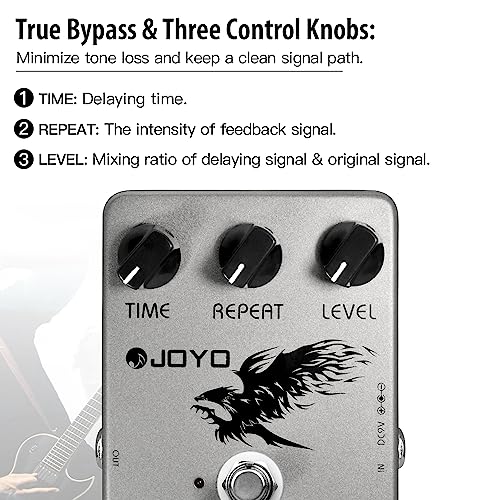 Image of JOYO Digital Delay Guitar Pedal, Analog-Voiced with Special Filter Circuit, 25-600ms for Electric Guitar & Bass, True Bypass (JF-08)