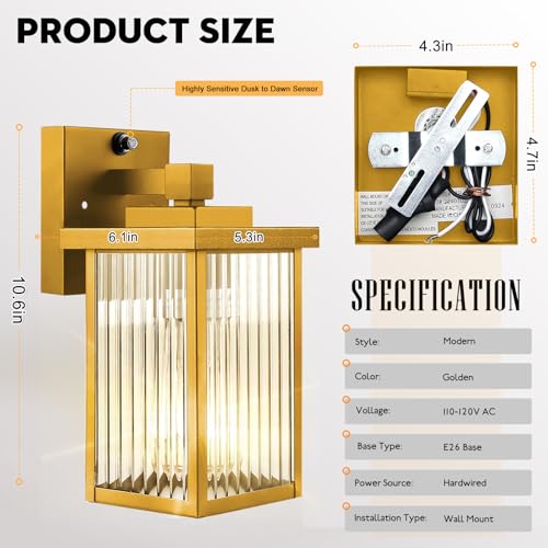 hameso 2 Pack Gold Dusk to Dawn Outdoor Wall Light, All-Metal Frame by hameso - Used condition - Image 7