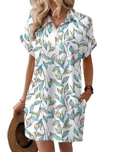 Image of HOTOUCH Womens Summer Shirt Dress 2026 Short Sleeve Floral Shift Dress Casual Loose Flowy Beach Sundress with Pockets