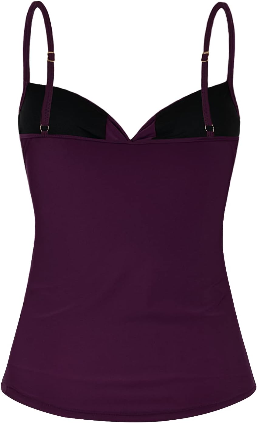 Mycoco V Neck Tankini Tops for Women Swimwear Tummy Control Swim Tops Ruched Padded Bathing Suit Tops