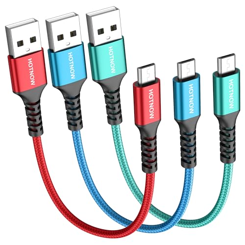 HOTNOW cable micro usb corto de 0.3m, Pack de 3, Cable de Carga Corto de 30cm Trenzado en Nylon, Adecuado para Samsung Galaxy S7, S6, S7 Edge, S5, Note 5, PS4, Banco de Energía y Más Dispositivos.