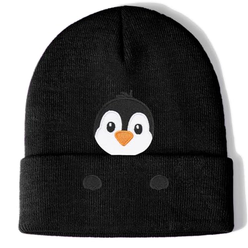 Penguin Gifts Beanie Hat for Women Men Penguin Lovers Funny Embroidered Cute Animal Knit Birthday Christmas Stocking Stuffers Decorations Gifts Stuff Decor Accessories Black