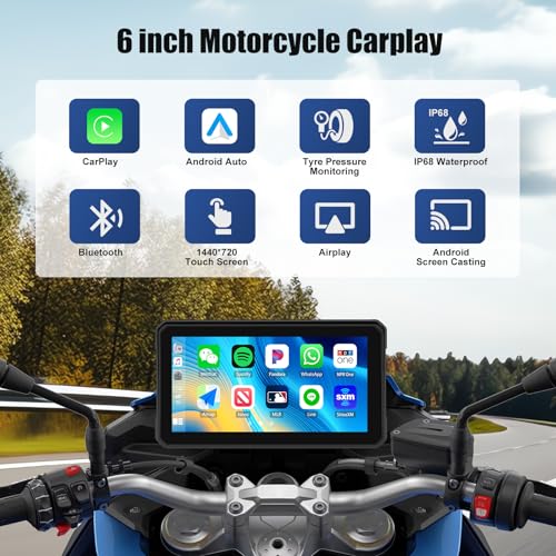 Image of SIXWIN Wireless Motorcycle CarPlay Android Auto 6 Inch Car Play Moto Support TPMS Bluetooth IP68 Waterproof for Motorbike GPS Navigation,Siri,Google Assistant