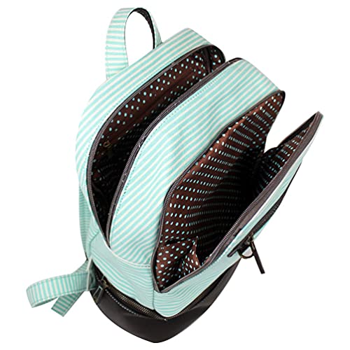 Chala New Deluxe Striped Multipurpose-Backpacks With Detachable Key Charm, Fit Up To 14" Laptop For Adult (Teal Stripe_ Sea Turtle) #TOP3