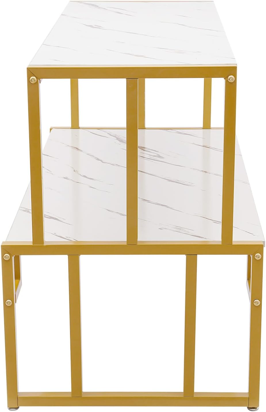 Metal Shoe Handbag Display Stand, 2 Tier Heavy Duty Display Riser Shelf Modern Standing Shoe Rack for Retail Stores, Gold Heavy Duty Display Table for Display Shoes, Clothes, Belts