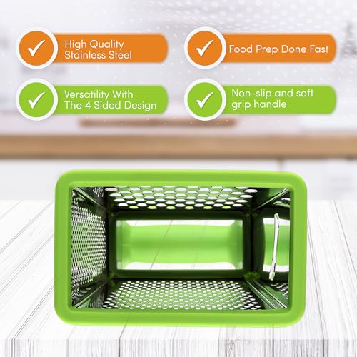 Image of Spring Chef Professional Green 10 inch Parmesan Cheese Grater With Container, Stainless Steel Food Grater for Kitchen with Handle, 4 Sided Carrot Shredder, Handheld Vegetable & Cabbage Shredder