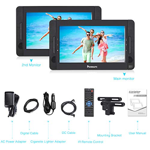 NAVISKAUTO 10.5" Portable DVD Player Dual Screen with HDMI Input, Car Headrest Mounting Bracket, Built-in Rechargeable Battery, USB Playback