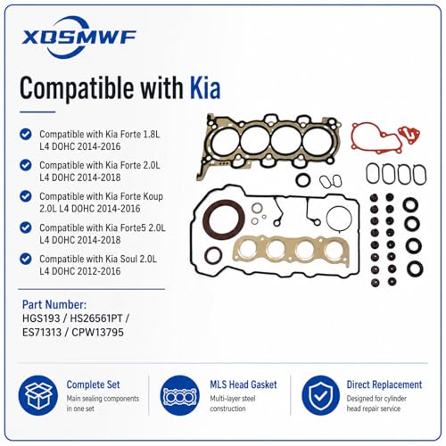 Image of XQSMWF Cylinder Engine Head Gasket Set Fit for Hyundai Elantra Coupe GT 2011-2020 Fit for Kia Forte Soul 1.8L /2.0L L4 2012 2013 2014 2015 2016 2017 2018# HGS193 HS26561PT ES71313 CPW13795