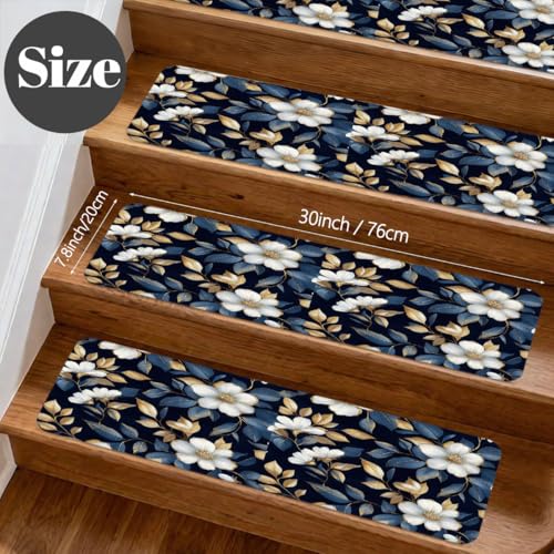 Alfombra para escaleras de 7.8 x 30'' antideslizante con diseño botánico de flores 3