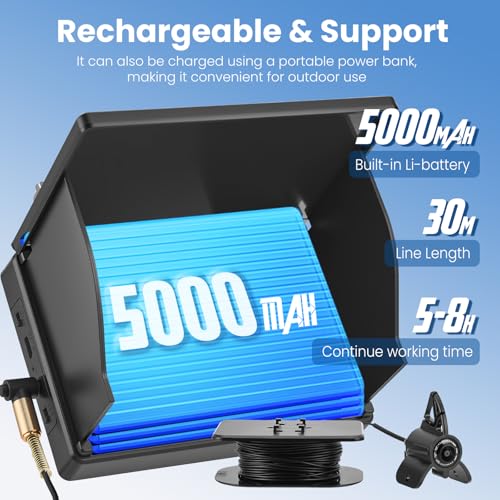 Unterwasserkamera für Angeln, Fishfinder mit 4,3\ IPS-Bildschirm & 30m Kabel, Nachtsicht-Infrarot, Weitwinkel, IP65 wasserdicht, für Eisangeln, See, Fluss, Meer und Boot