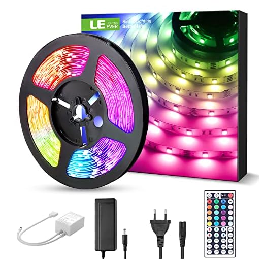 LE LED Streifen 5m Selbstklebend RGB Led Strip Set,12V led band, Flexibel led Lichtband IP20, Netzteil und Controller enthalten