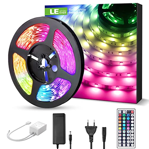 LE Kit Ruban LED 5m 12V Auto-Adhésif, Bande LED RGB avec 300 LEDs SMD 5050, Bande Lumineuse Multicolore avec Télécommande pour la Décoration