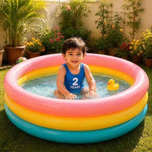 Image of 2 Ft Inflatable Swimming Pool for Adults & Kids with Electric Pump | Large Rectangular Family Pool | Thick PVC Leak-Proof Portable Bath Tub for Garden, Terrace, Outdoor Summer (C 2FEET)