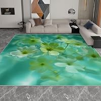Rutschfester Teppich mit Zart Geblümt Surrealismus Muster, Waschbare Flauschige kurzflorige Hellgrün Bodenmatte für das Wohnzimmer – weich 180 x 240 cm – Ansicht 2