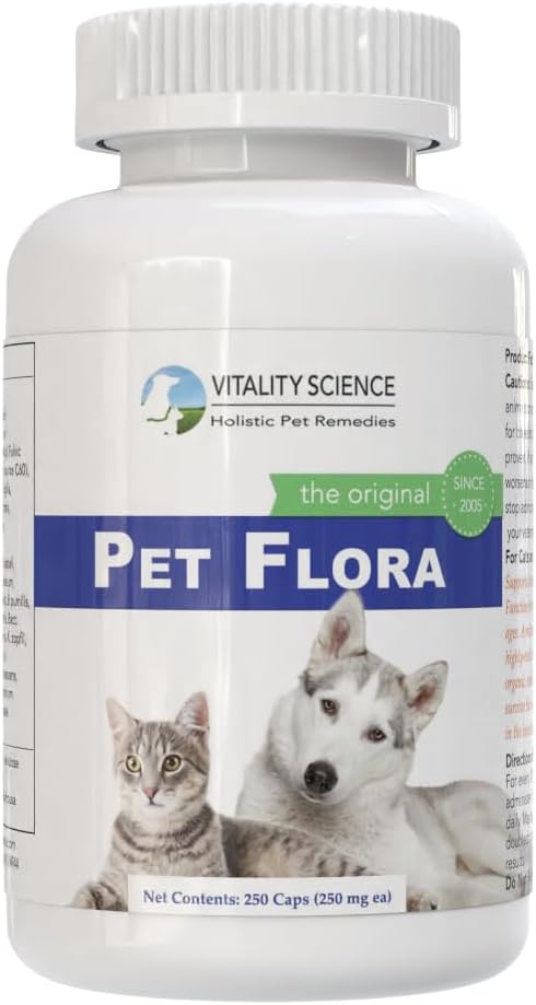 Vitality Science Pet Probiotic for Cats & Dogs | Pet Flora - Great for Diarrhea, Vomiting, Gas, Skin Conditions - Additive Free (500 Caps)