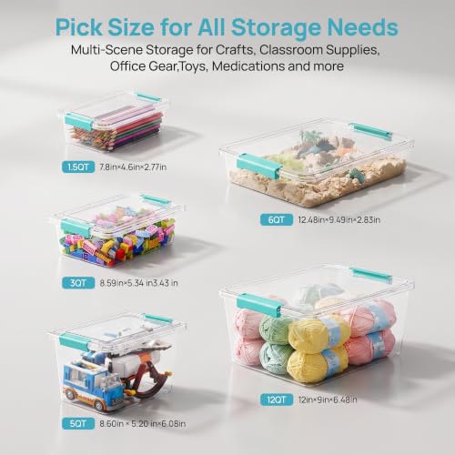 Image of Vtopmart 4 Pack 6 Qt Plastic Storage Bins with Lids, Clear Sensory Bins | Stackable Containers for Organizing School & Office Supplies, Arts & Crafts Organizers and Storage for Home, Craft Room
