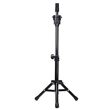 DANSEE Mini Wig Tripod Foldable Stand Adjustable Mannequin Head Metal Tripod Canvas Block Head Stand Holder Wig Manikin Head Table Display for Cosmetology Salons Hairdressing Training Black36-55cm