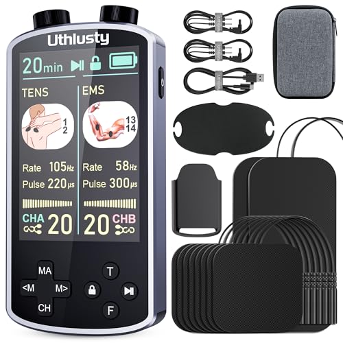 TENS Unit Muscle Stimulator with Color Display,Dual Channel TENS EMS Machine with Customizable Frequency&Pulse Width,36 Modes,20 Intensity Levels,Rechargeable Pain Relief Device–Black(Button Layout B)