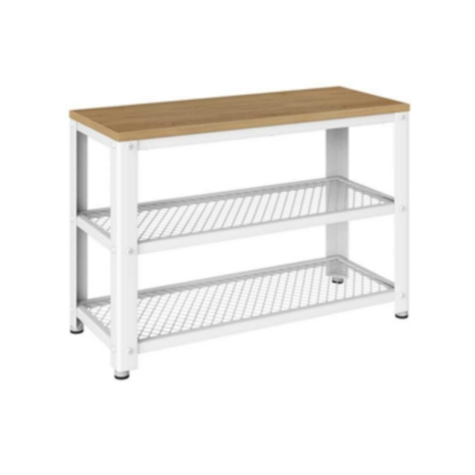 VASAGLEShoe Bench, 2 Tier Storage Shelf, Shoe Organizer, 73 x 30 x 45 cm, for Entryway, Living Room, Steel Frame, Industrial Style, Oak Beige and White LBS073W09