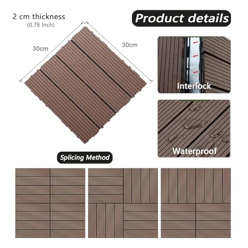 Carreaux de pont carrés à emboîtement marron pour sol de terrasse