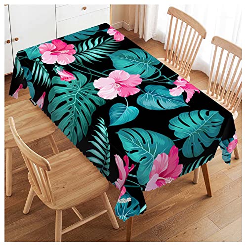 Swono Palm Leaves Table Cover Tropical Flower Jungle Palms Hibiscus 50X72 Inch Table Cloth For Rectangle Tables Buffet Parties Coffee Bbq And Dinning Tablecloth #TOP8