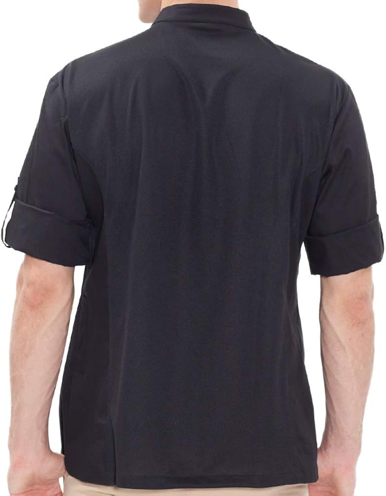 BE THE CHEF Asian Fit Performance Three-Quarter Sleeve Roll-Up Chef Jacket Black with Cool Mesh Panels for restaurant: Clothing, Shoes & Jewelry