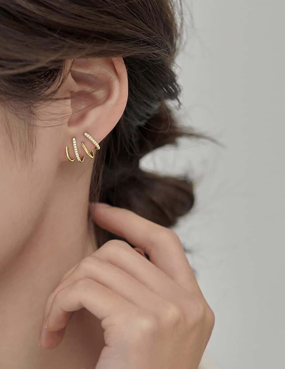 Reffeer Solid 925 Sterling Silver Half Hoop Earrings Wrap for Women Cuff Earrings Piercings Studs - Image 2