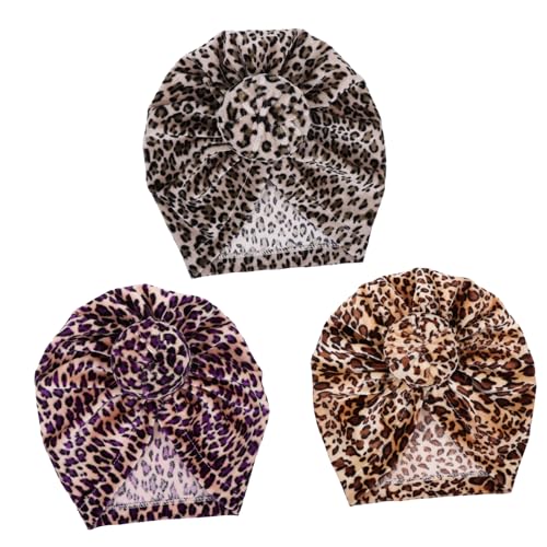 3Pcs Cotton Leopard Turban Caps for Soft Hospital Hat Lightweight Warm Ear Hats for Boy Girl Fashionable Accessories