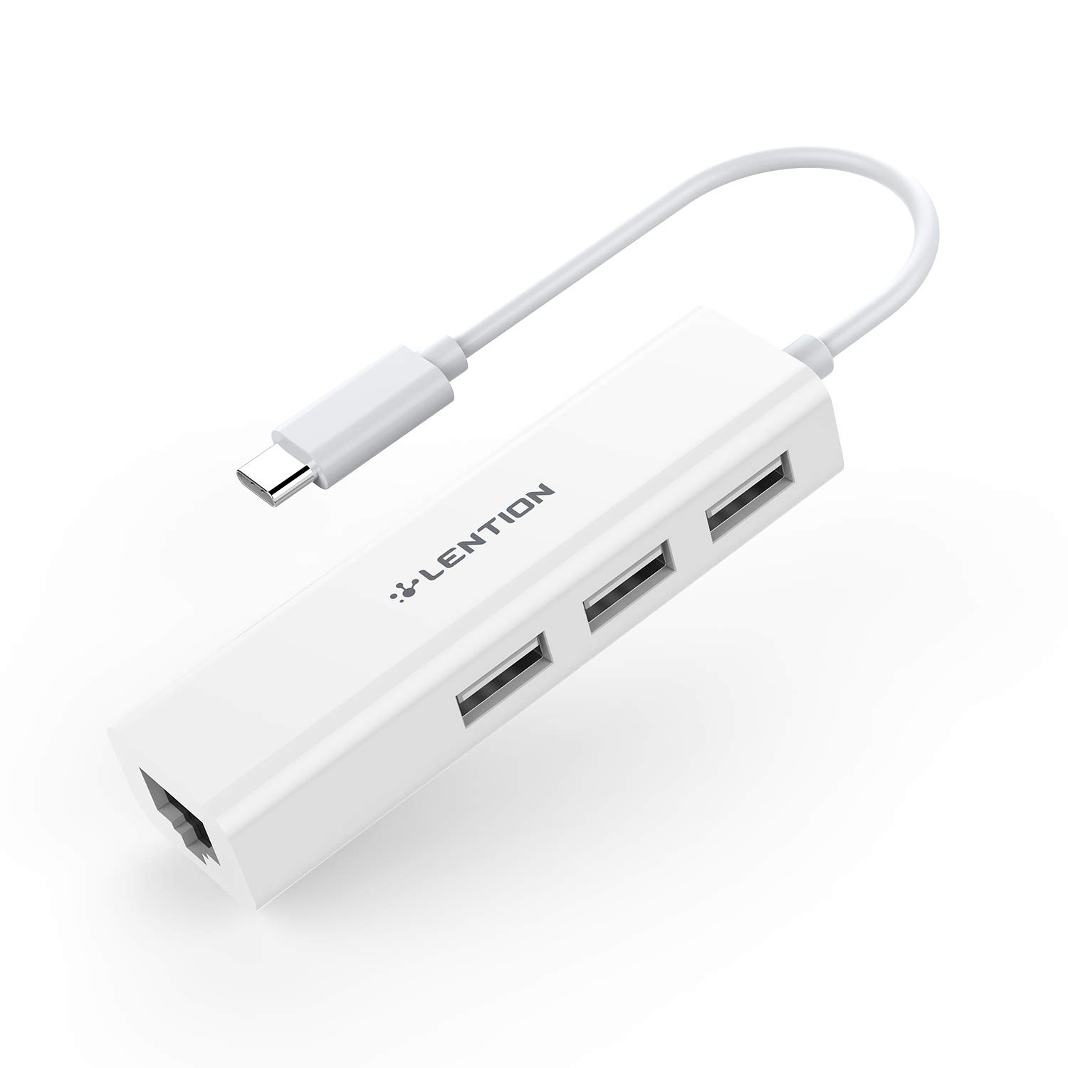 USB C to 3 USB 2.0 Ports Hub with RJ45 Ethernet LAN Adapter Compatible 2025-2016 MacBook Pro 13/14/15/16, New Mac Air, MacBook 12, Surface Pro 12/Book 3/Go, Chromebook, More (CB-UC2.0, White)